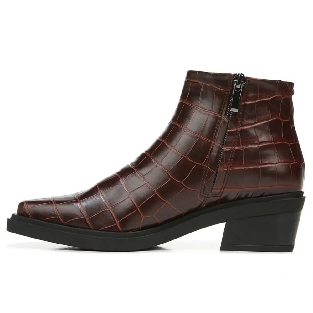 Franco Sarto Fina Western Bootie Mahogany Faux Leather Croc Size 6